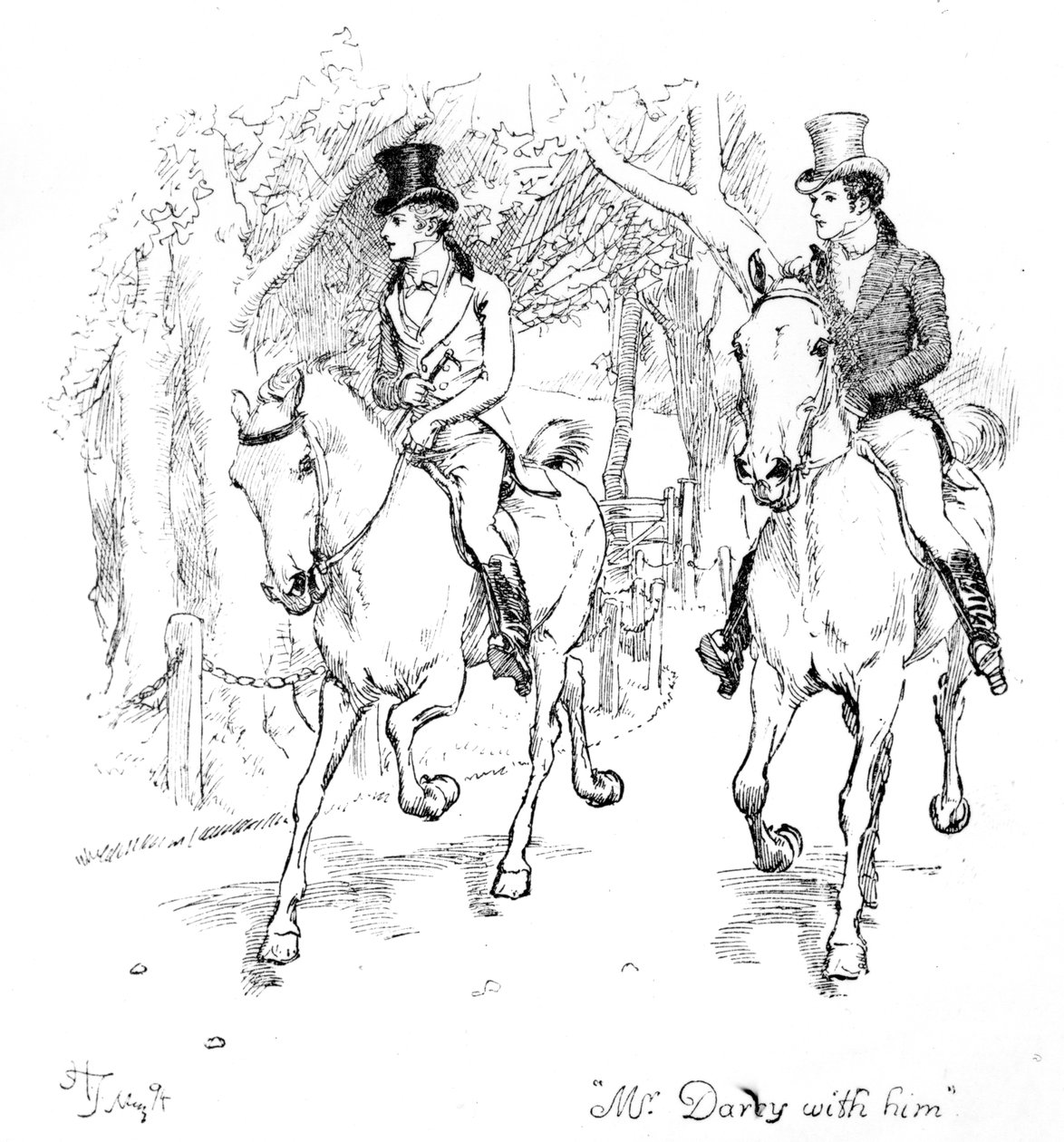 &39;Sr. Darcy com ele &39;, ilustração de&39; Orgulho e Preconceito &39;por Jane Austen, edição publicada em 1894 de Hugh Thomson