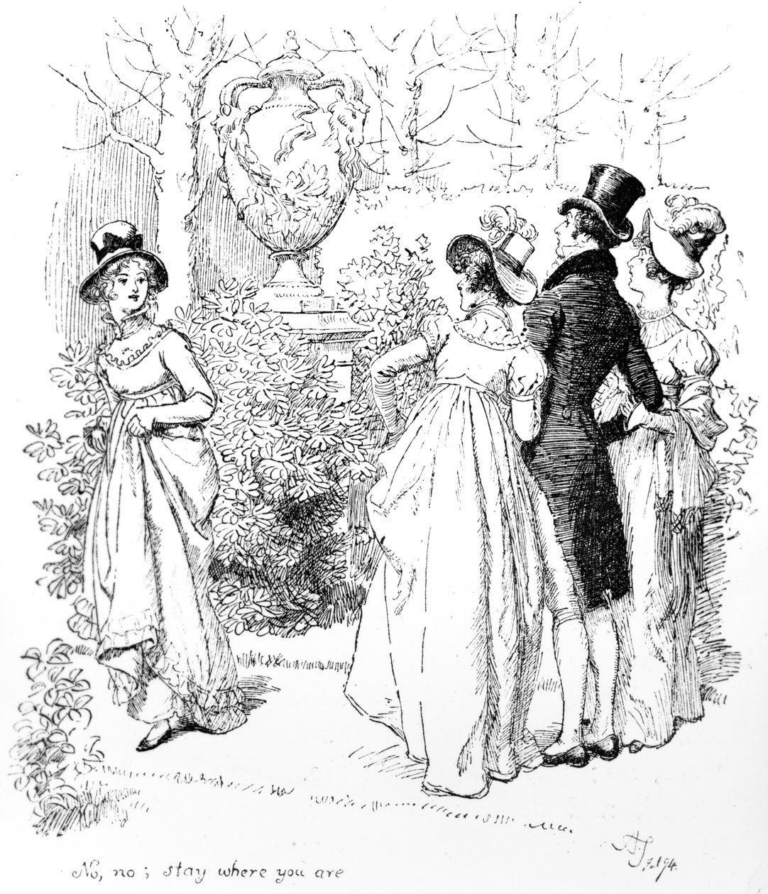 &39;Não, não, fique onde está&39;, ilustração de &39;Pride und Prejudice&39; de Jane Austen, edição publicada em 1894 de Hugh Thomson