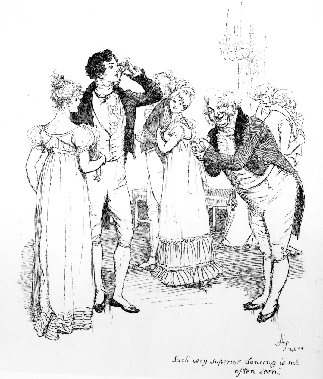 "Uma dança tão superior não é vista com frequência", ilustração de "Pride und Prejudice" de Jane Austen, edição publicada em 1894 de Hugh Thomson