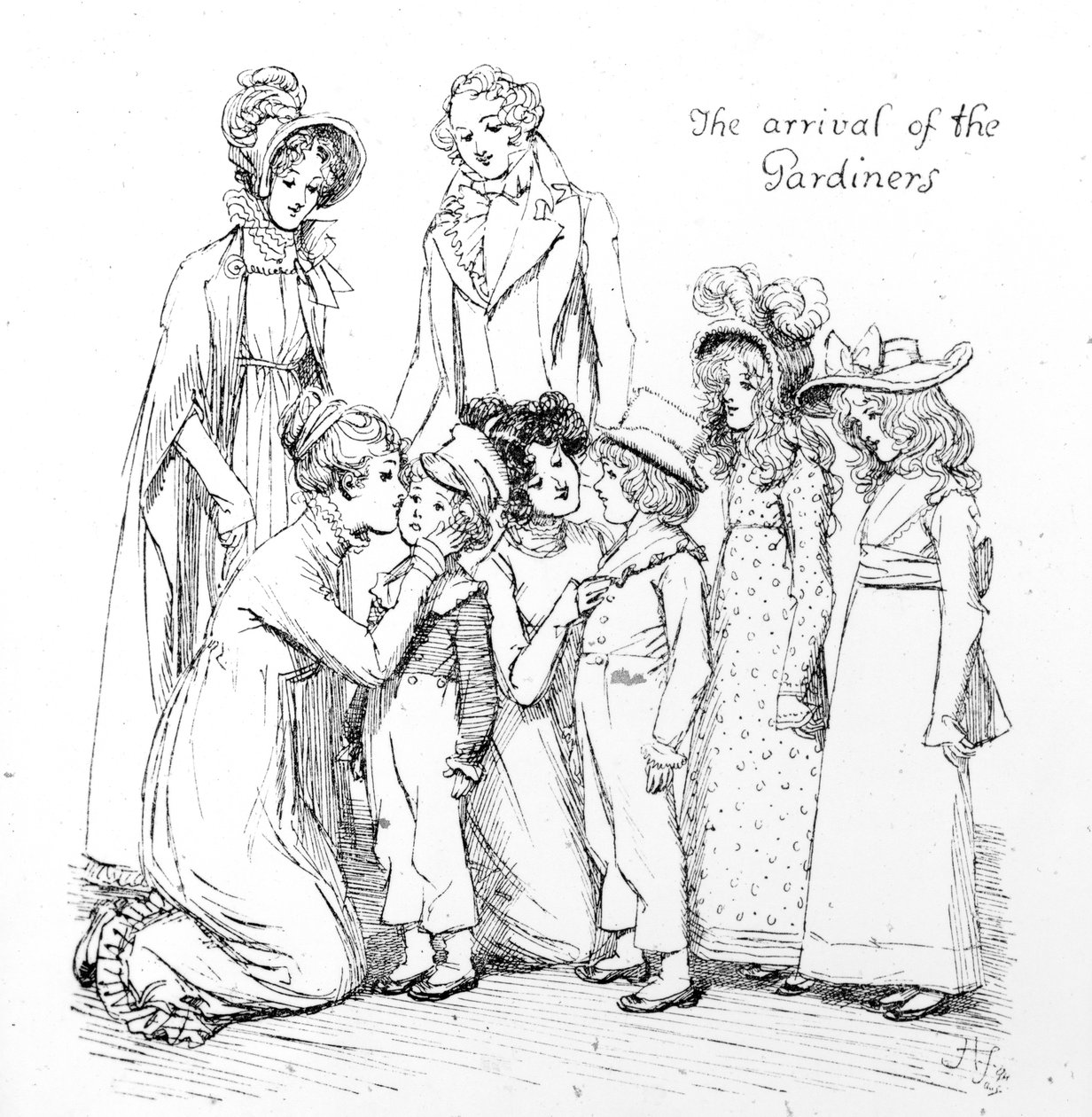 A chegada dos Gardiners, ilustração de "Pride und Prejudice", de Jane Austen, edição publicada em 1894 de Hugh Thomson