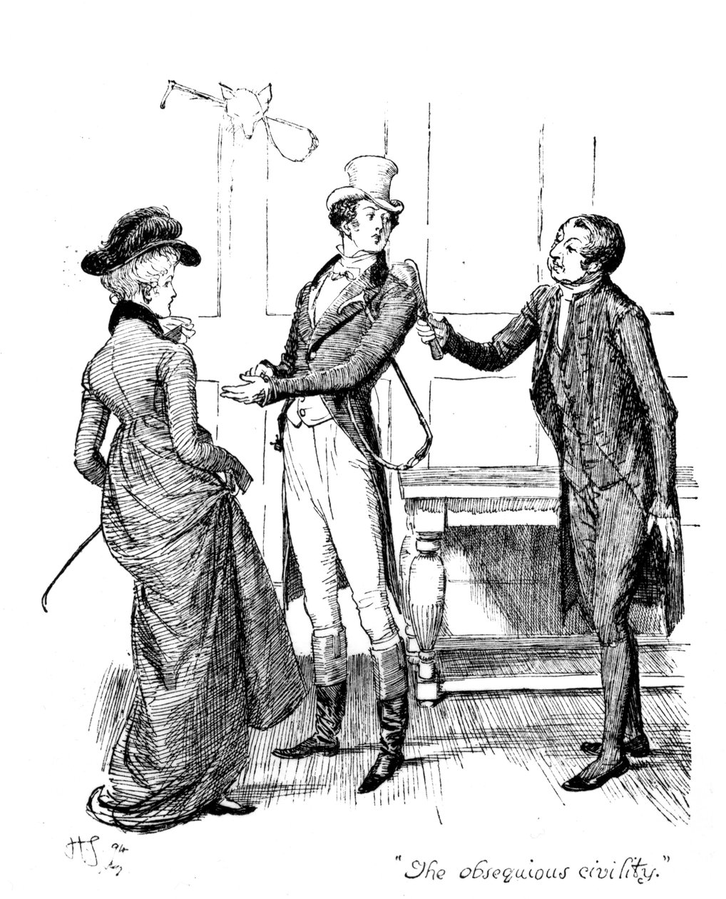 "A civilidade obsequiosa", ilustração de "Orgulho e Preconceito", de Jane Austen, edição publicada em 1894 de Hugh Thomson