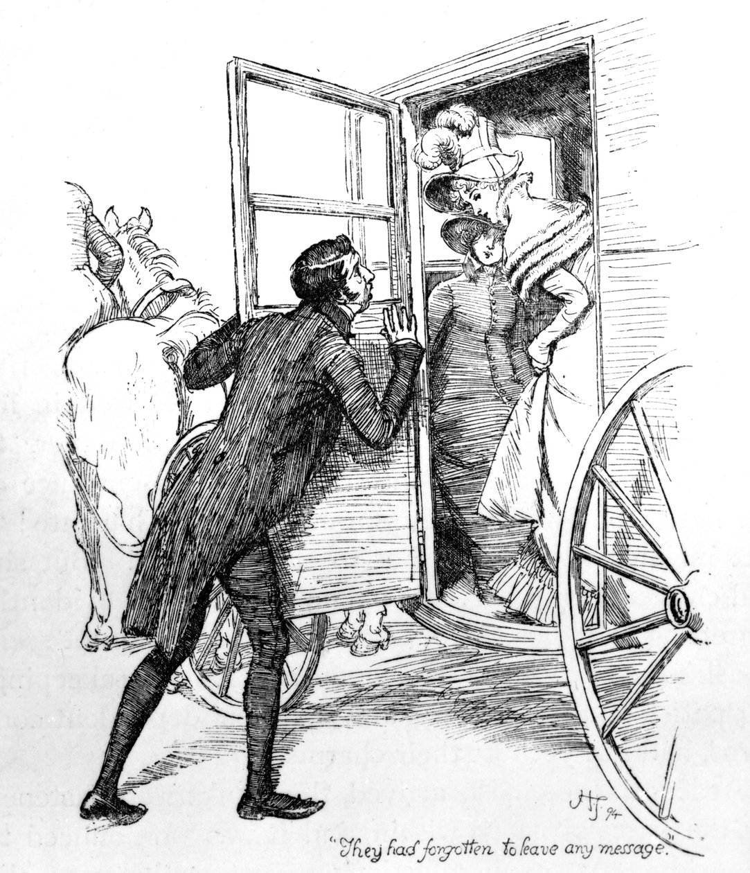 &39;Eles esqueceram de deixar qualquer mensagem&39;, ilustração de &39;Pride und Prejudice&39; de Jane Austen, edição publicada em 1894 de Hugh Thomson
