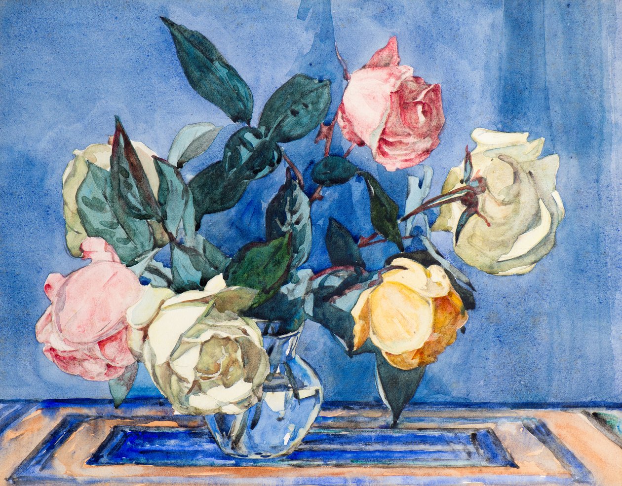 Rosas em uma tigela de vidro (aquarela) de Hugh Munro