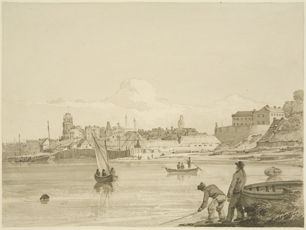 Parte do porto flutuante entre Ropewalk e Canon "s Marsh, mostrando St Mary Redcliffe e a parte de trás de New Gaol, 1822 de Hugh ONeill