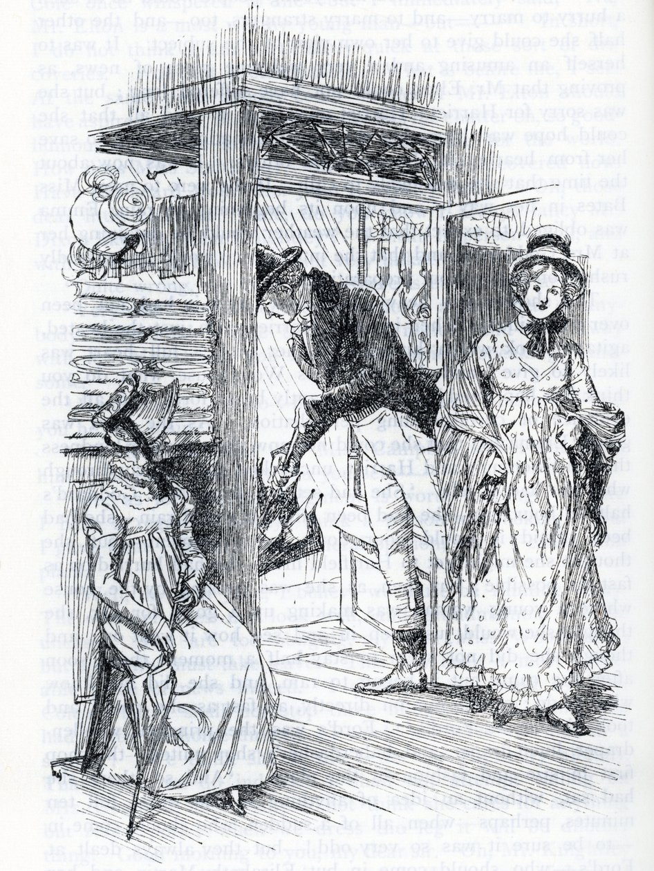 "Emma explica que é ela quem organiza o casamento de Miss Taylor e do Sr. Weston" (ilustração) de Hugh Thomson