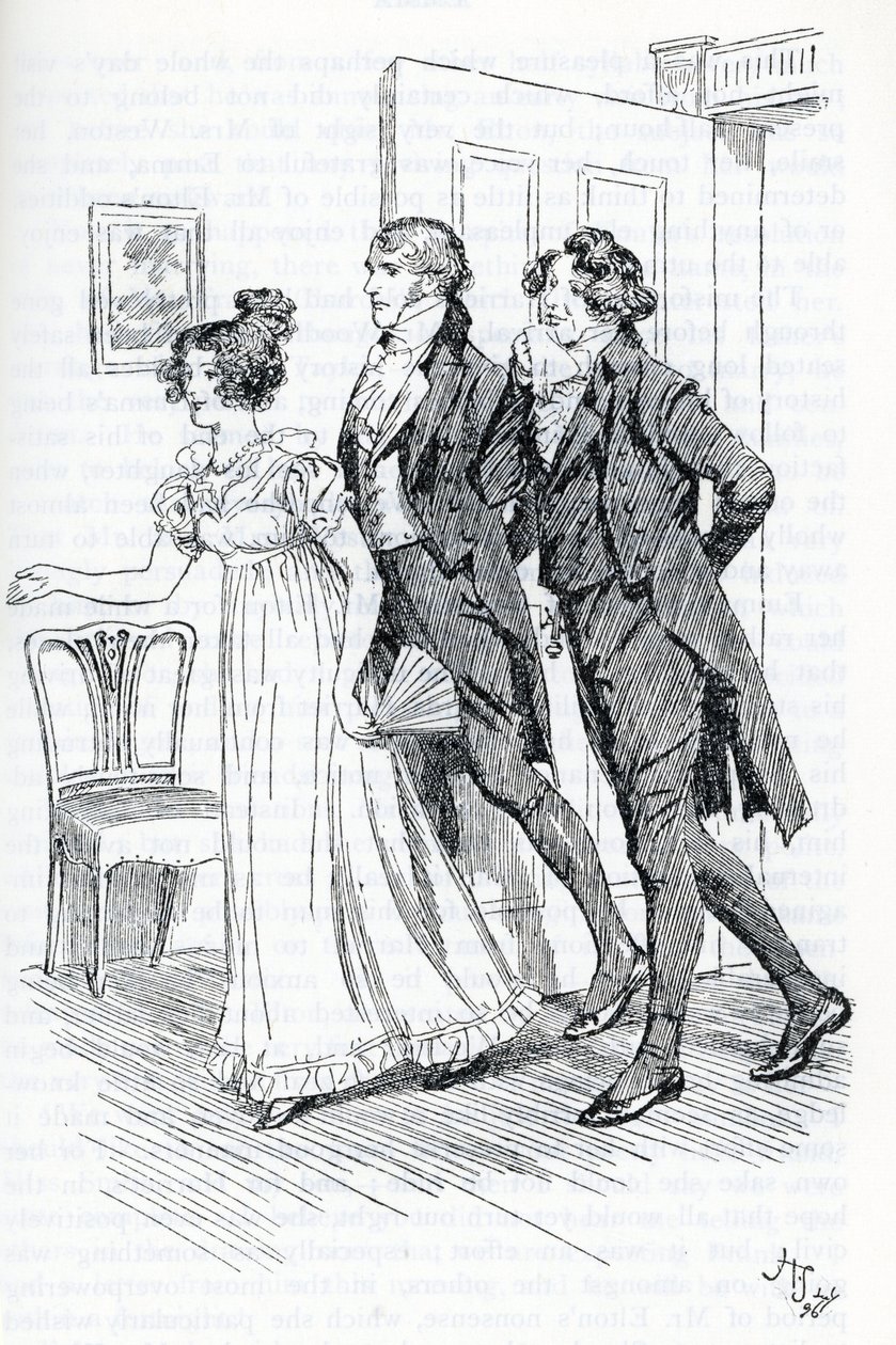 "Emma convidando o Sr. Elton a admirar o retrato de Harriett" de Hugh Thomson