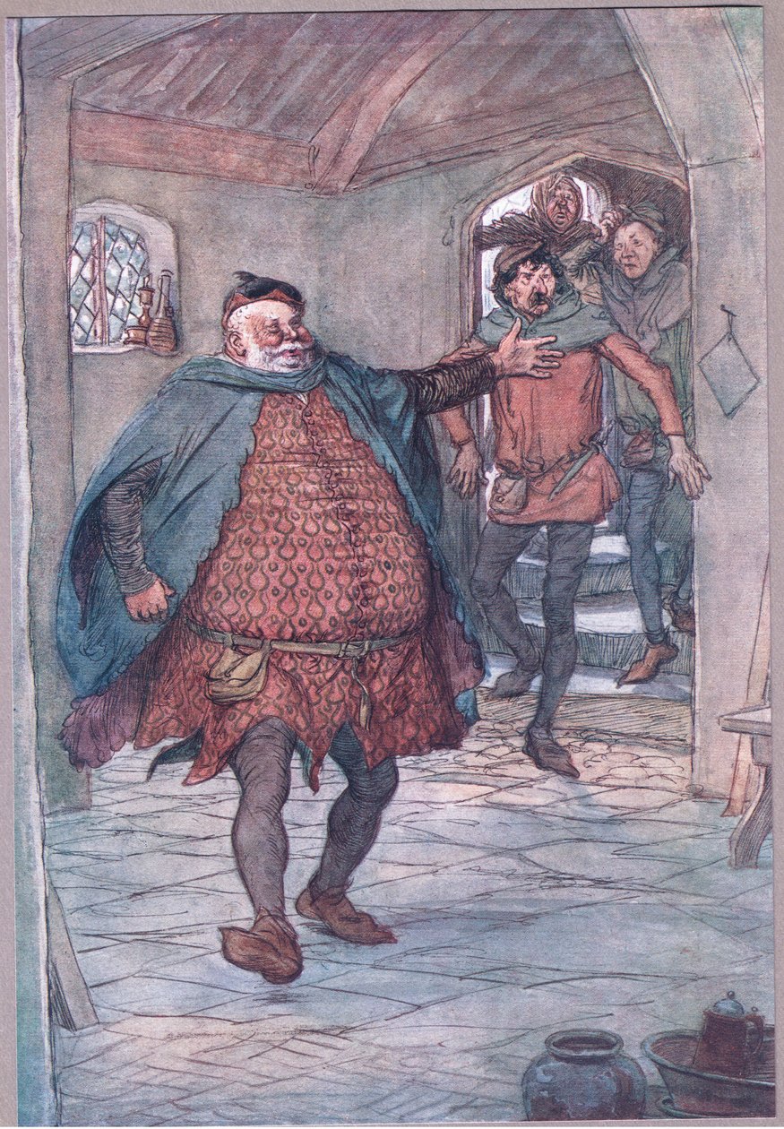 Digite Falstaff, pistola, Nym e Bardolph, ilustração de The Merry Wives of Windsor, 1910 de Hugh Thomson