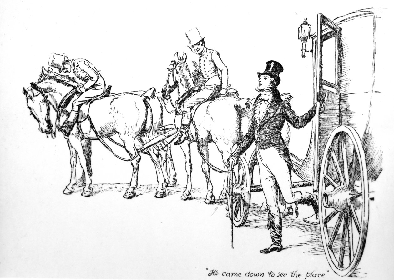 &39;Ele desceu para ver o lugar&39;, ilustração de &39;Pride und Prejudice&39; de Jane Austen, edição publicada em 1894 de Hugh Thomson