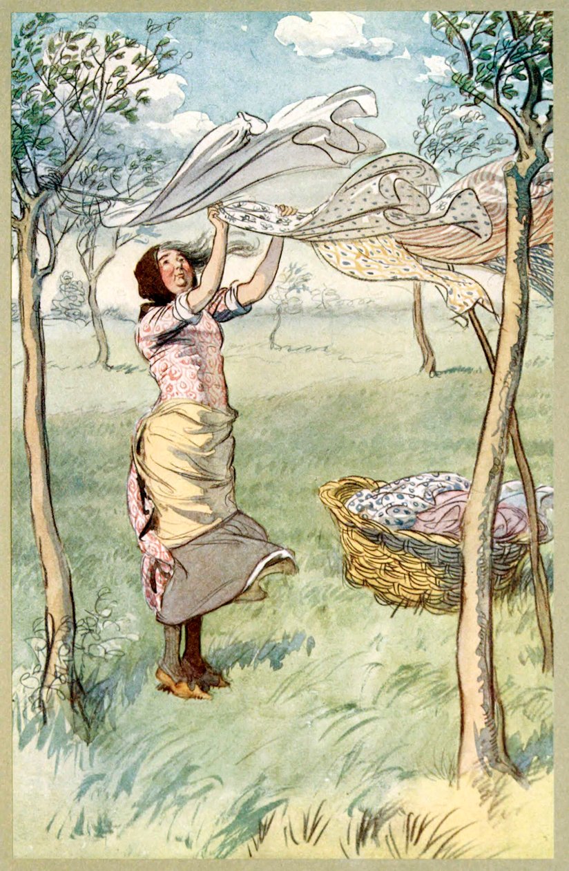Eu lavo, torço .. E faço tudo sozinha, do pub The Merry Wives of Windsor. 1910. de Hugh Thomson