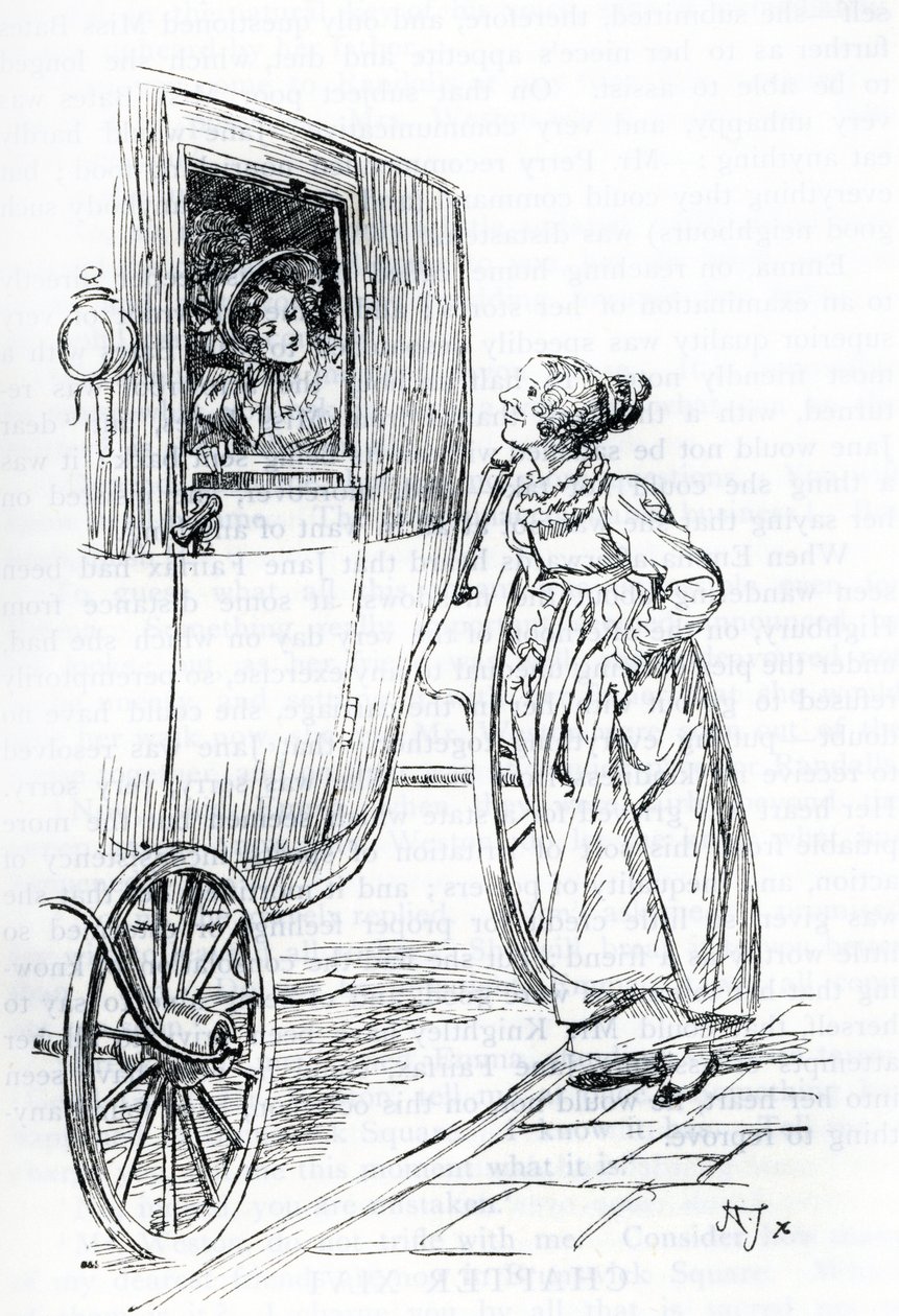"Miss Bates e Emma" (ilustração) de Hugh Thomson