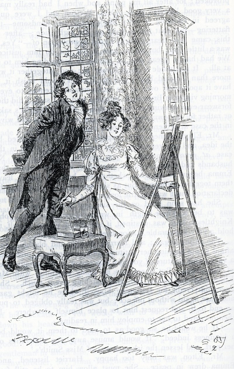 "Sr. Elton fazendo admirar o retrato de Hariett pintado por Emma" de Hugh Thomson