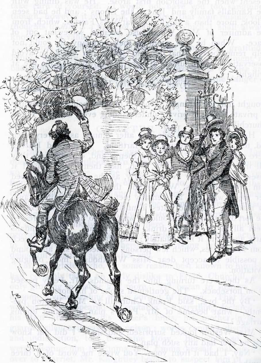 "Sr. Perry montando um cavalo" (ilustração) de Hugh Thomson