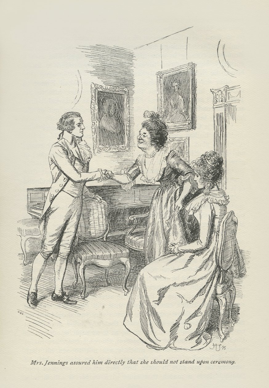 A Sra. Jennings assegurou-lhe diretamente que ela não deveria estar em cerimônia, 1896 de Hugh Thomson