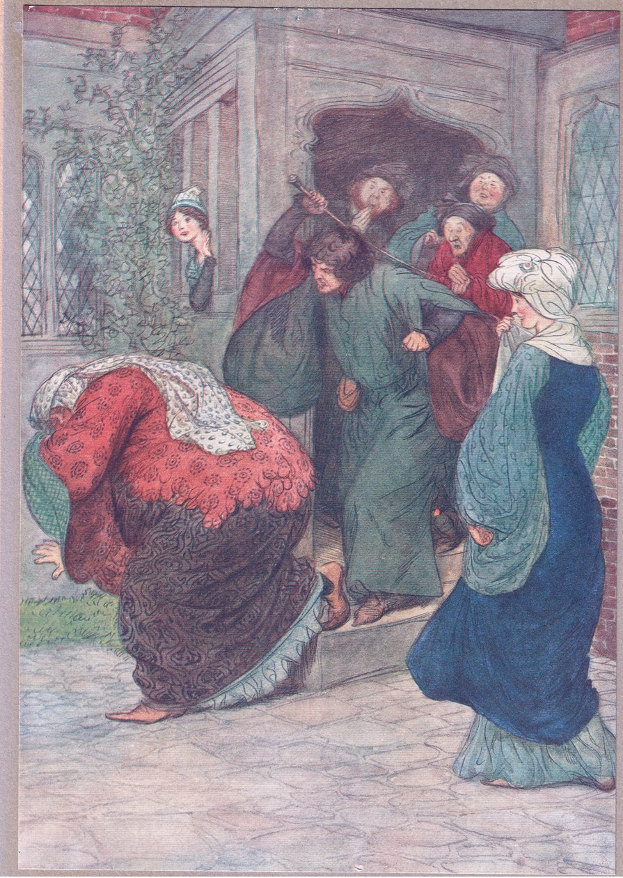 Da minha porta você bruxa, ilustração de The Merry Wives of Windsor, 1910 de Hugh Thomson