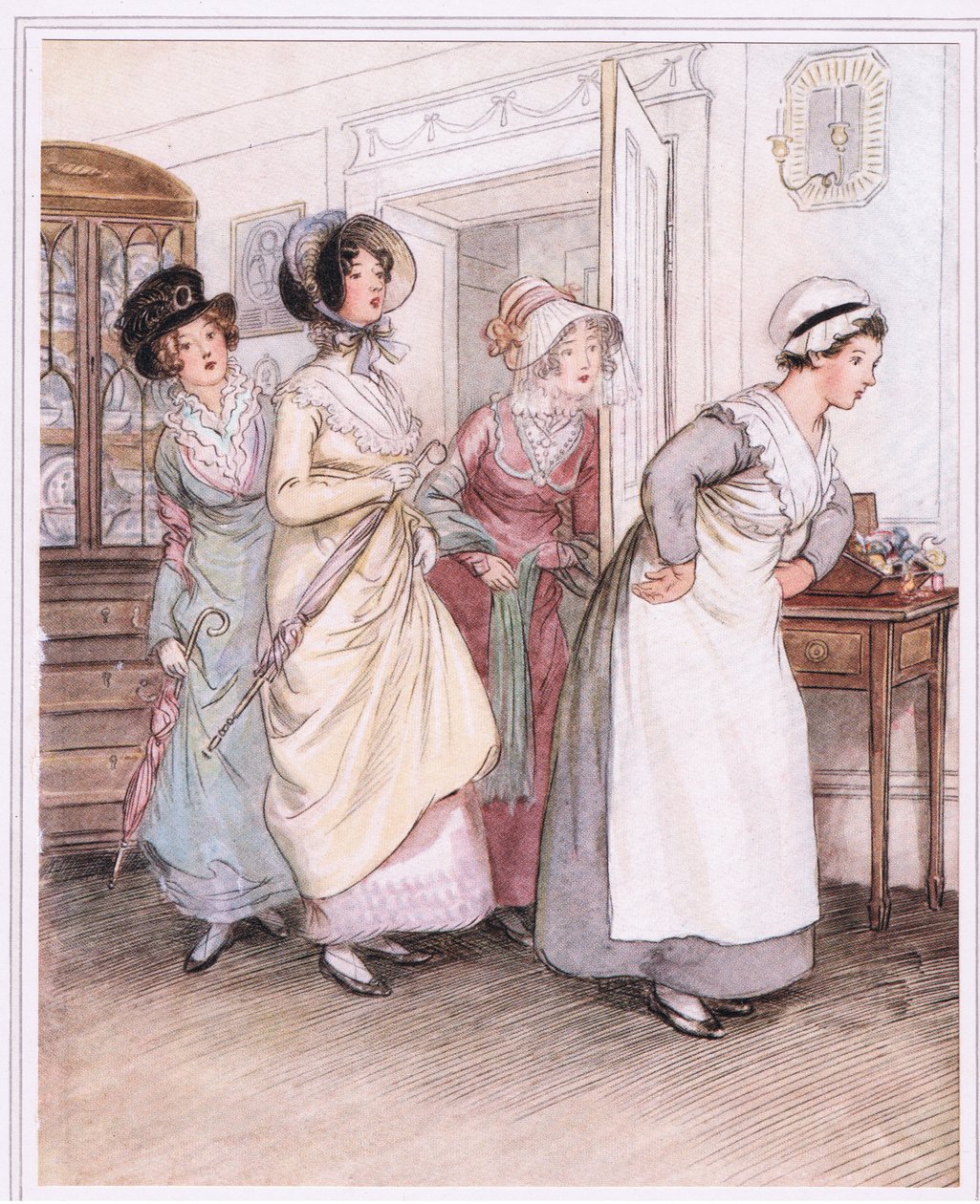 Patty anuncia as irmãs, Willoughby e Miss Henrietta de Hugh Thomson
