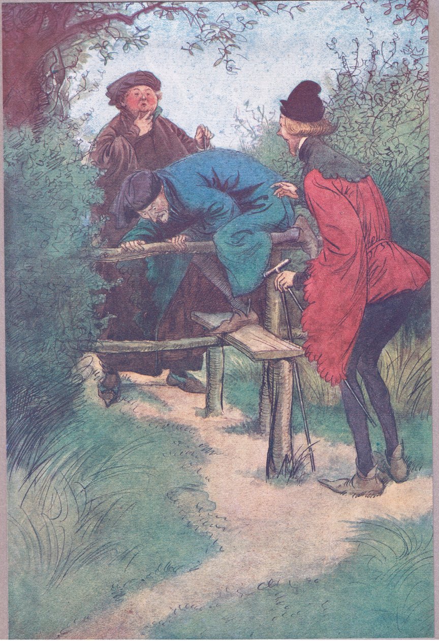 Lá vem meu mestre, Sr. Shallow e outro cavalheiro de Frogmore, ilustração de The Merry Wives of Windsor, 1910 de Hugh Thomson