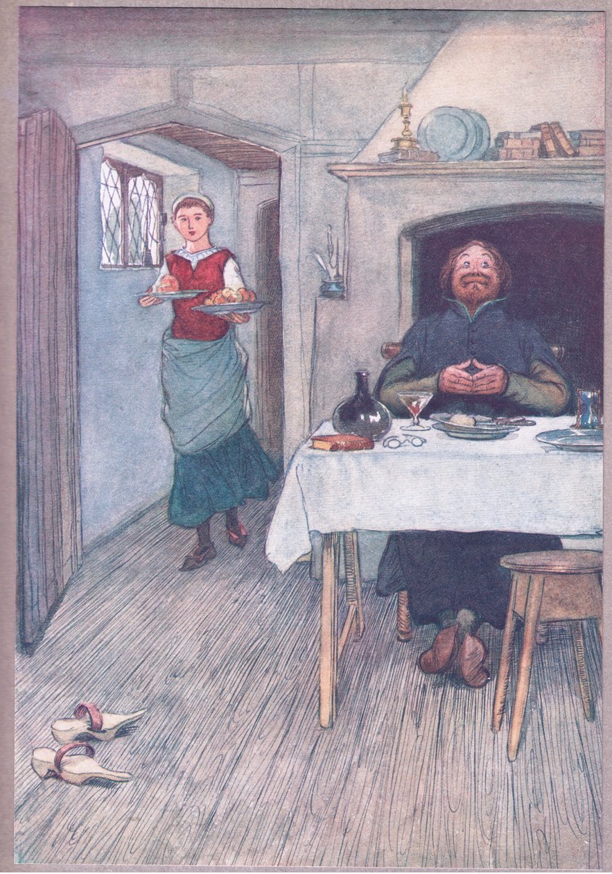 Theres pippins e queijo para vir, ilustração de The Merry Wives of Windsor, 1910 de Hugh Thomson