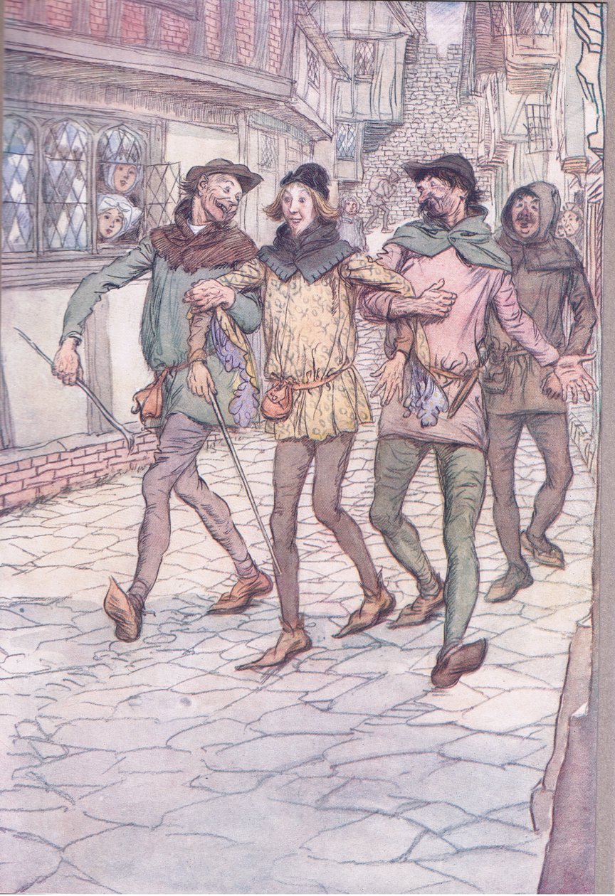 Eles me levaram para uma taverna, ilustração de The Merry Wives of Windsor, 1910 de Hugh Thomson