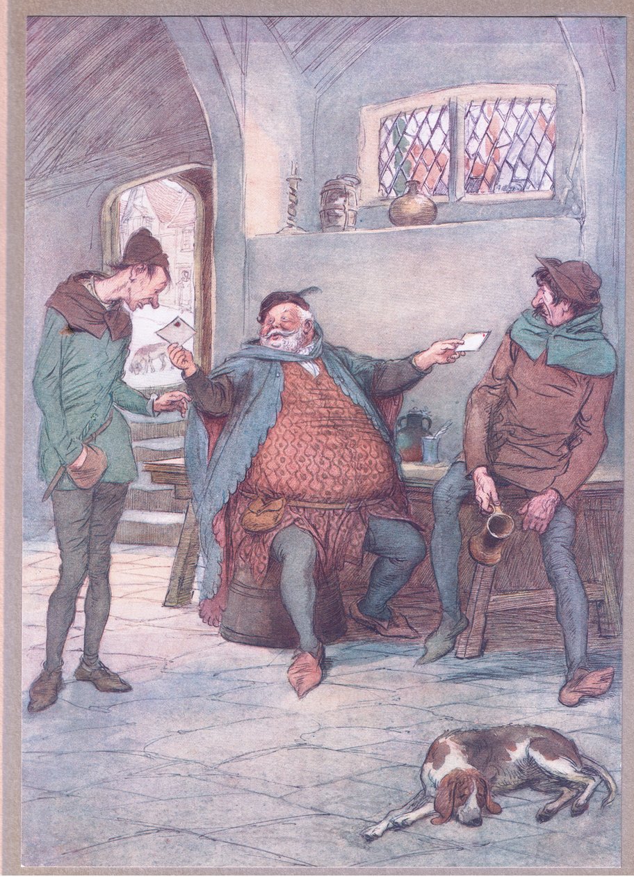 Esta carta para Mistress Page e tu isto para Mestra Ford, ilustração de As Esposas Merry de Windsor, 1910 de Hugh Thomson