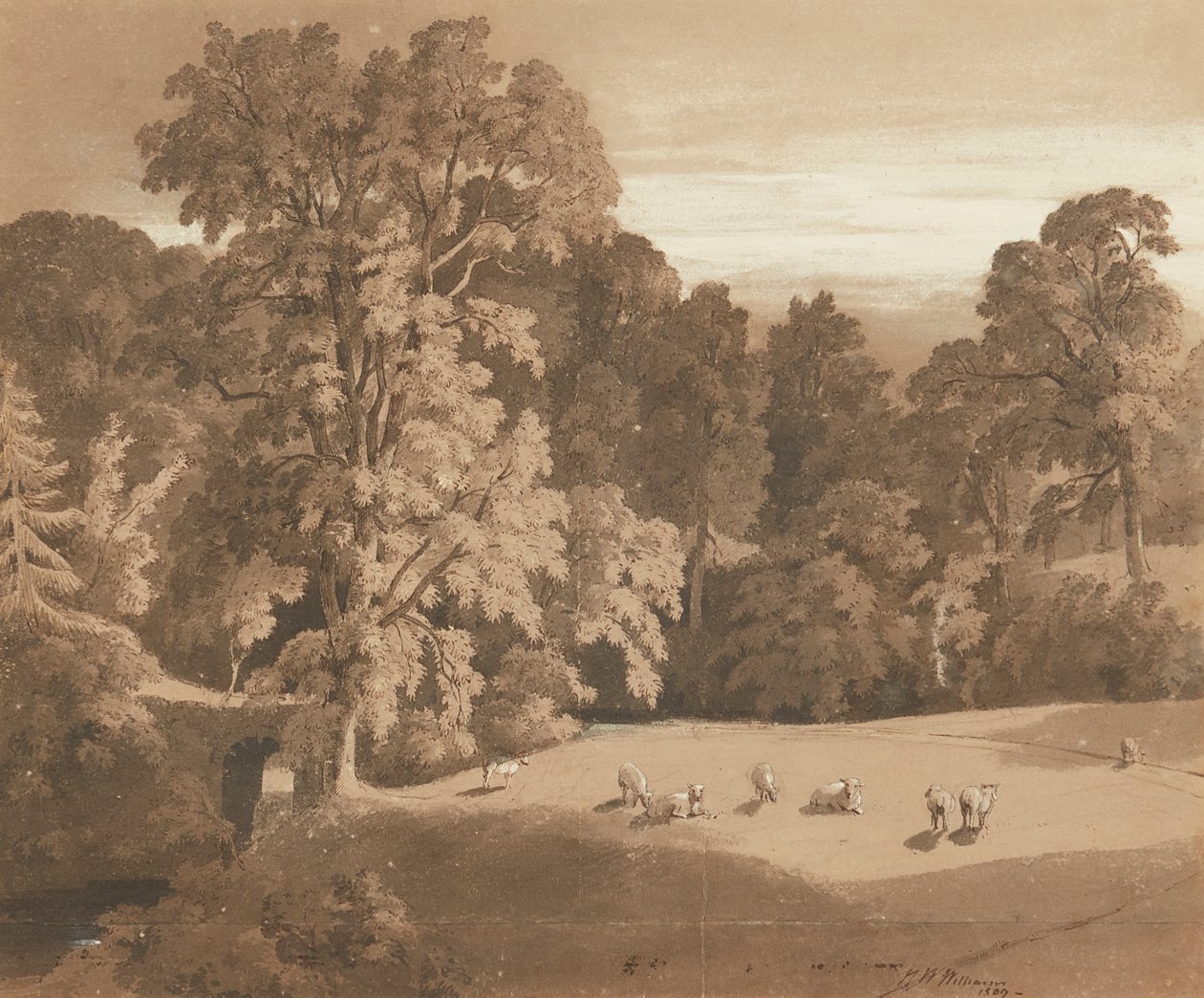 Parkland at Minto House (caneta e tinta e lavagem) de Hugh William Williams