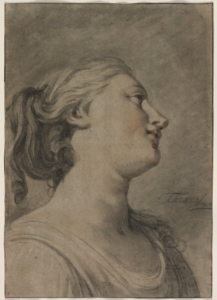 Cabeça de uma figura feminina de perfil, virada para a direita, c. 1763-1770. de Hughes Taraval