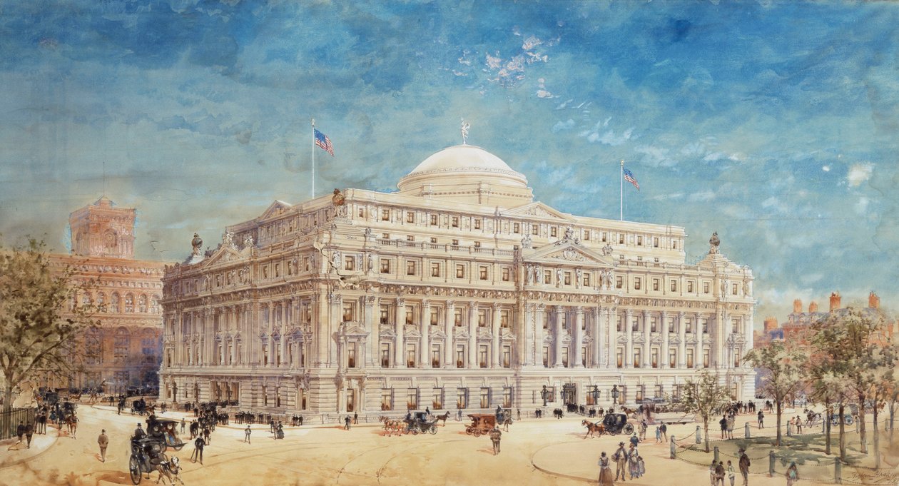 Renderização de uma proposta preliminar para a Alfândega dos Estados Unidos, Nova York de Hughson Frederick Hawley