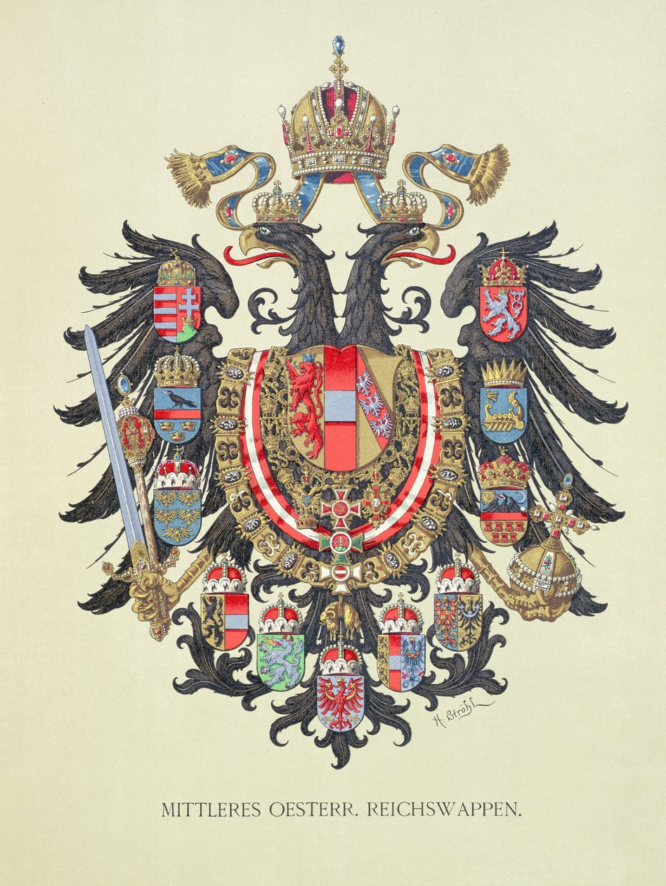 Placa com o brasão de armas do Império Austro-Húngaro, de &39;Heraldischer Atlas&39; pelo artista, 1899 de Hugo Gerard Strohl