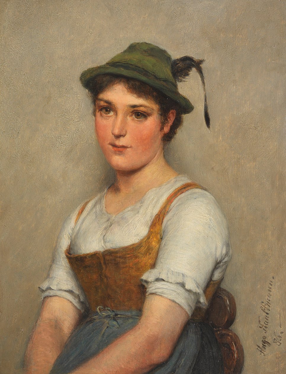 Menina jovem, com, chapéu verde de Hugo Kauffmann