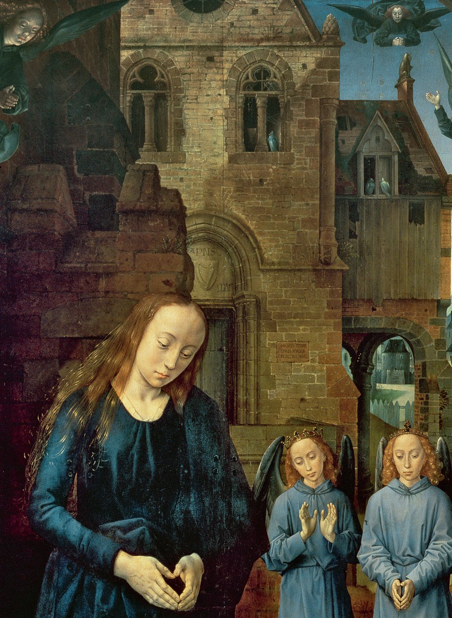 Christ Child Adored by Angels, painel Central do Retábulo de Portinari, c.1479 (detalhe de 9619) de Hugo van der Goes