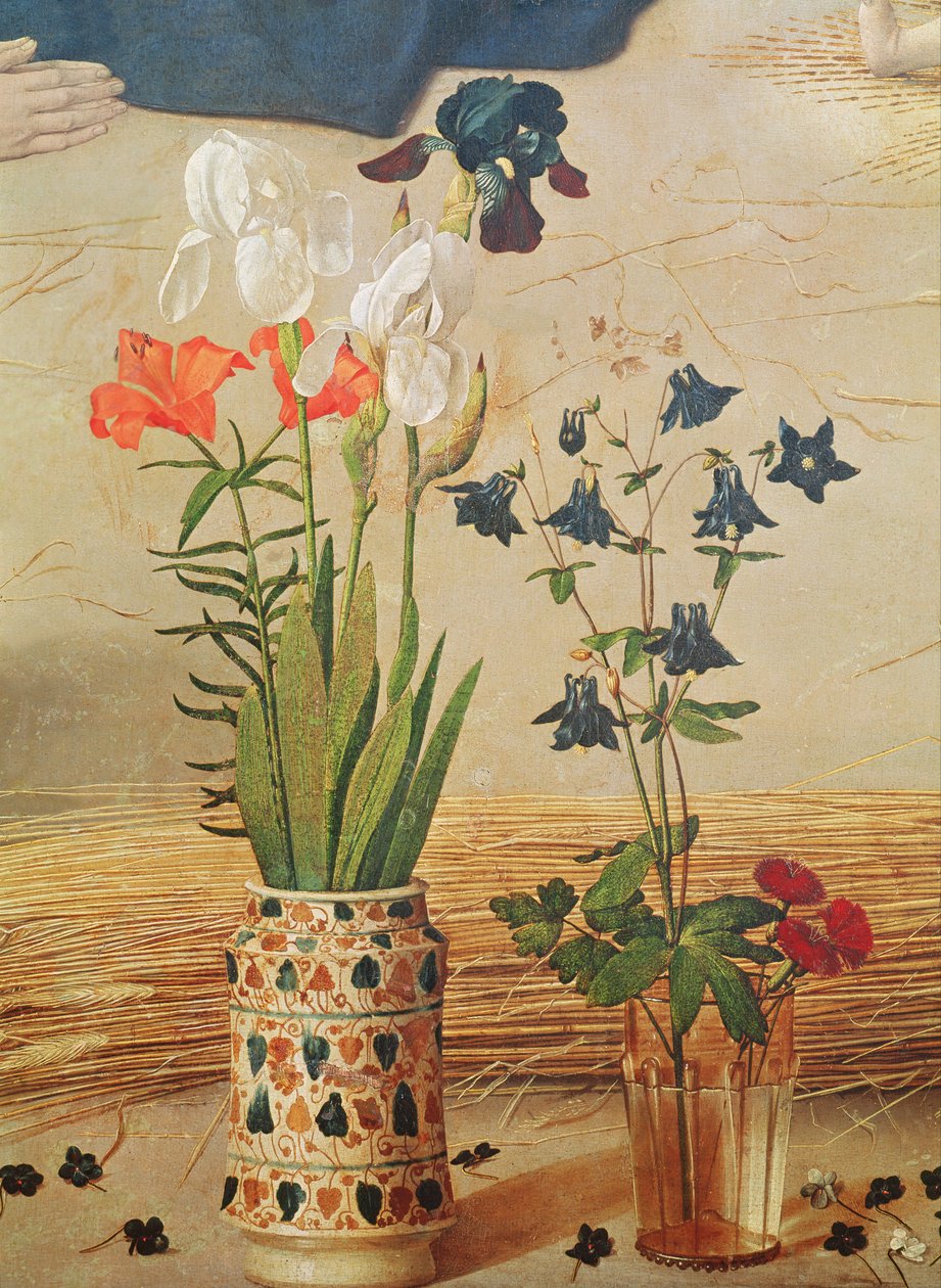 Detalhe de flor, do painel central do Retábulo de Portinari, c.1479 de Hugo van der Goes