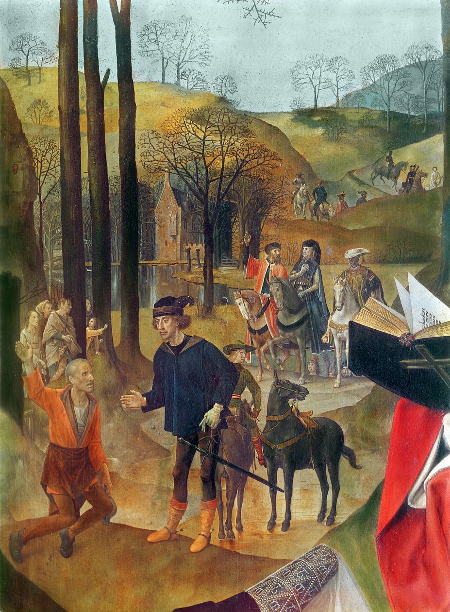 Retábulo de Portinari, detalhe do painel direito da chegada dos Magos, c.1479 óleo no painel de Hugo van der Goes