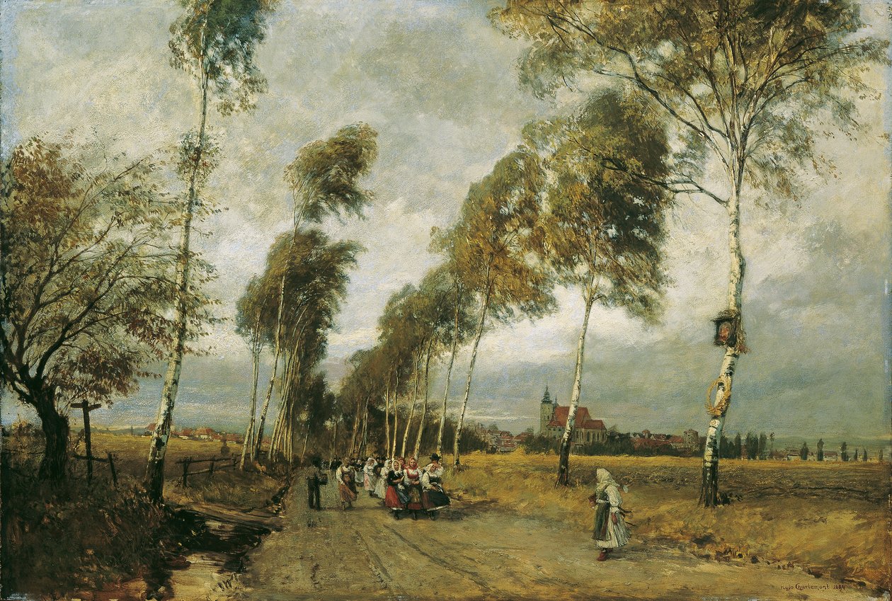 Estrada rural com avenida de vidoeiro de Hugo Charlemont