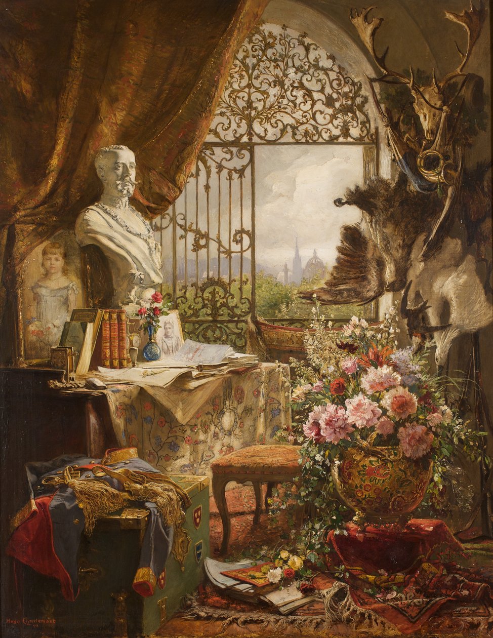 Natureza morta com um busto do príncipe herdeiro Rudolf de Hugo Charlemont