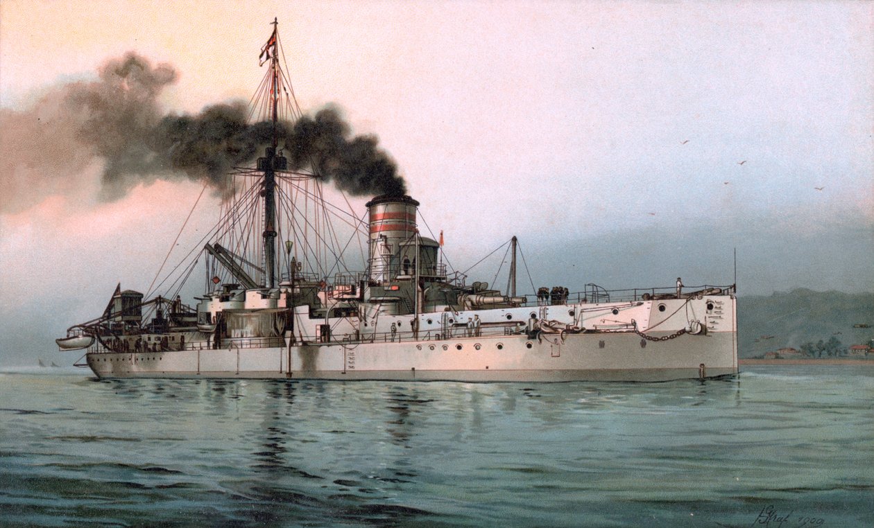 Litografia do alemão SMS Württemberg de Hugo Graf