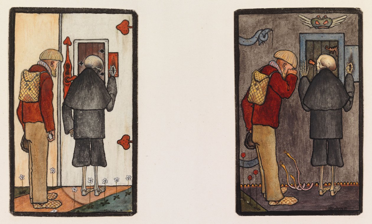 O camponês e a morte às portas do céu e do inferno de Hugo Simberg