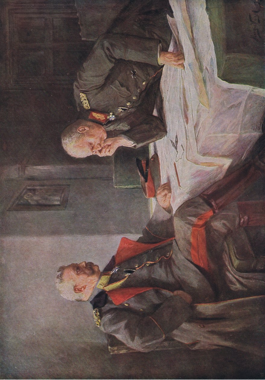 Estudando um plano de guerra, ilustração de Hindenburg publicado por Daterlandischer Derlag CU Weller Berlin, 1922 de Hugo Vogel