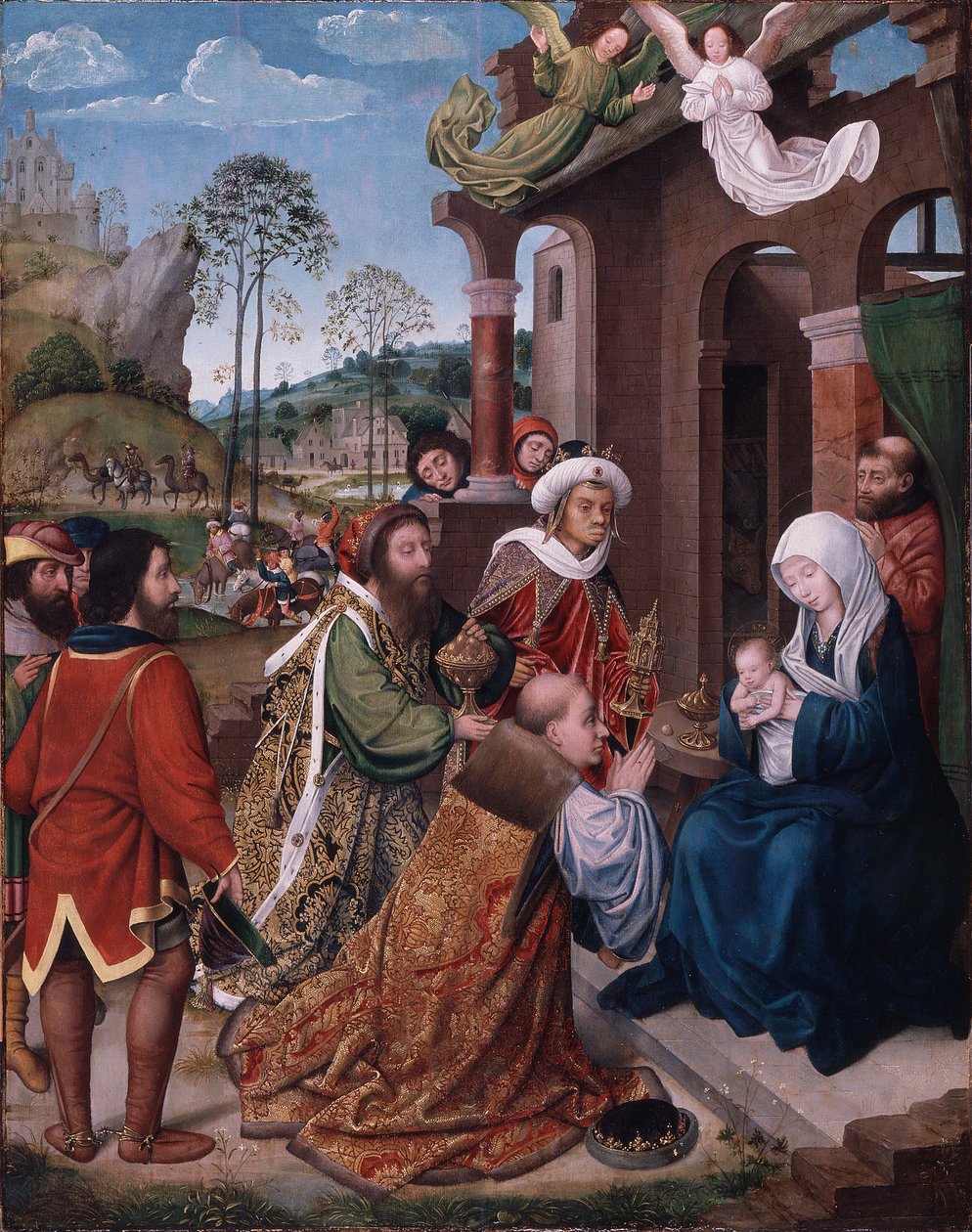 Adoração dos Reis Magos, c.1505 (óleo sobre painel) de Hugo van der (follower of) Goes
