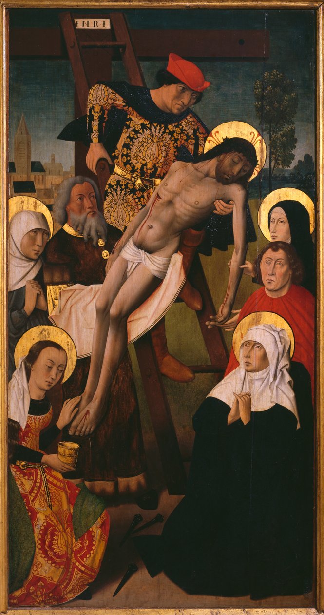 Tríptico da Paixão, a Descida da Cruz, painel direito (óleo sobre painel) (ver também 345855, 345856, 345857) de Hugo van der (studio of) Goes