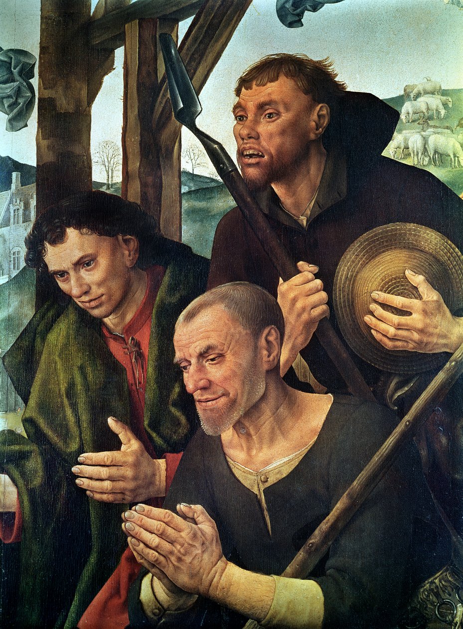 Cabeça dos Pastores, detalhe do painel central do Retábulo de Portinari, c.1479 (detalhe de 9619) de Hugo van der Goes