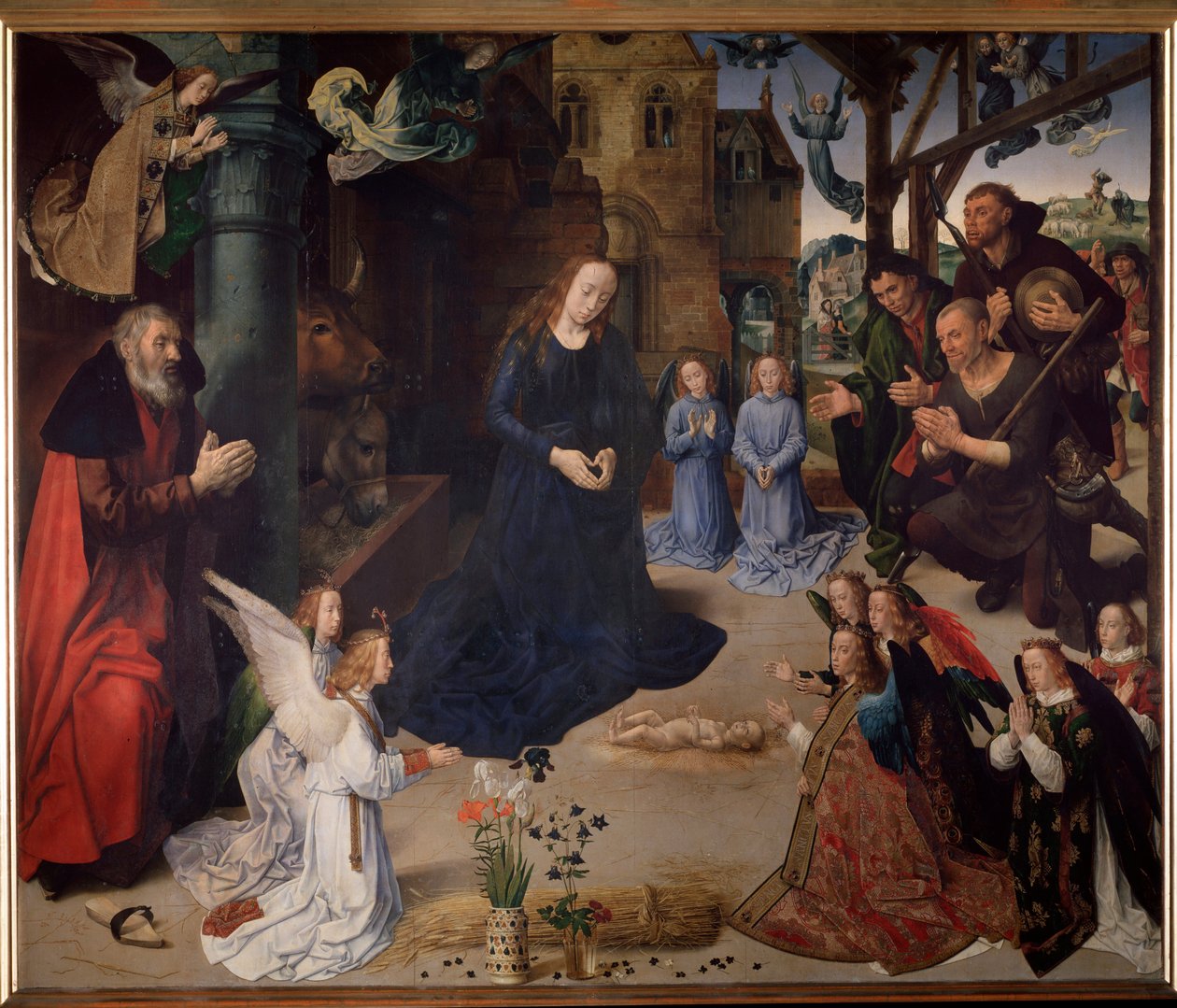 Portinari Altarpiece: A adoração dos pastores. Painel central, óleo sobre madeira de Hugo van der Goes