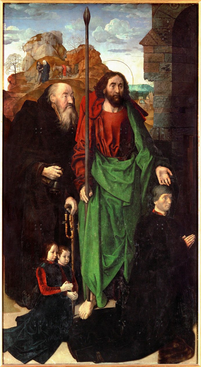 Tommaso Portinari e os seus dois filhos, ladeados por Santo António e São Tomé (têmpera sobre madeira) de Hugo van der Goes