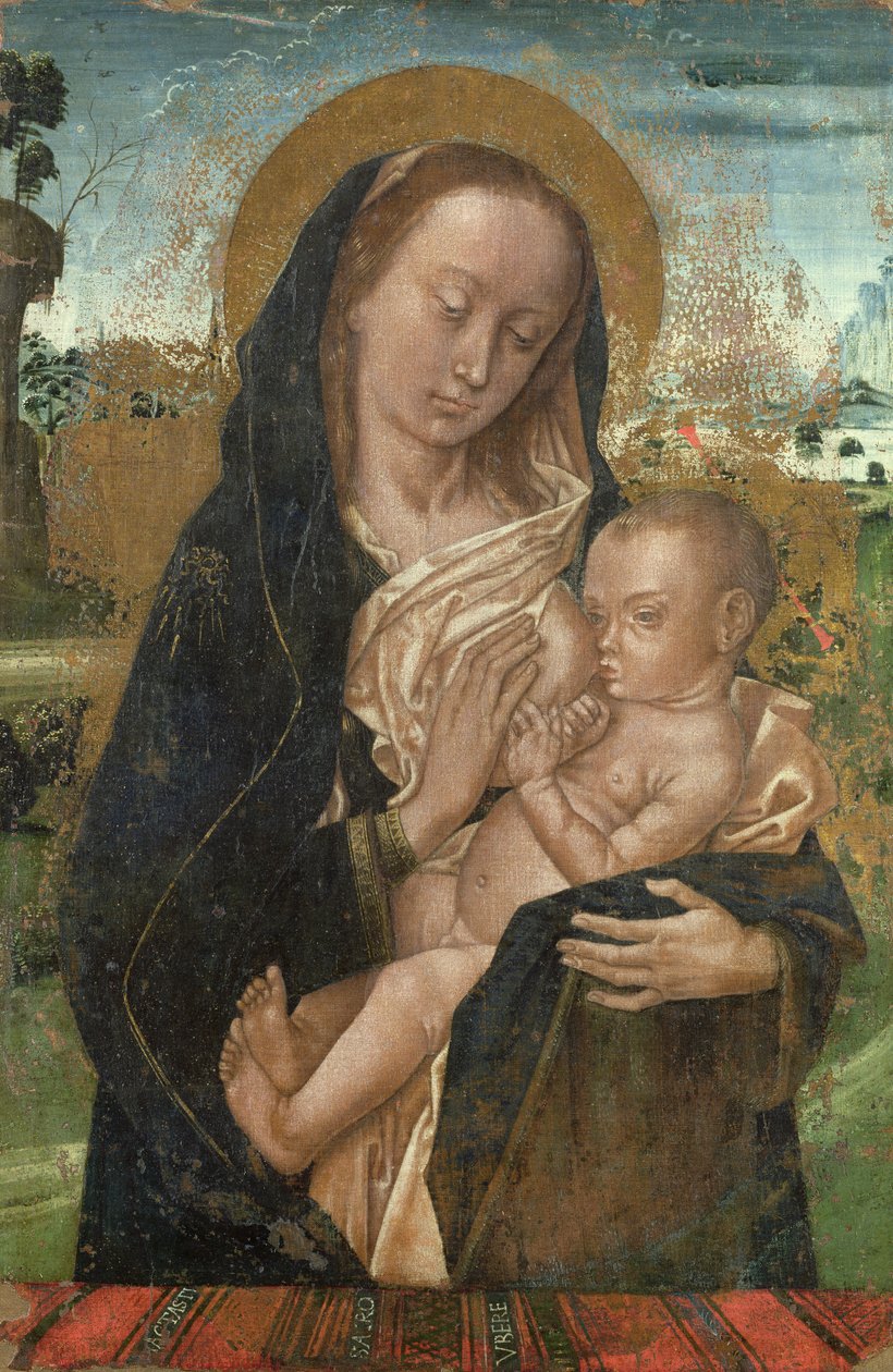 A Virgem Maria calando o bebê Jesus, depois de 1476 de Hugo van der studio of Goes