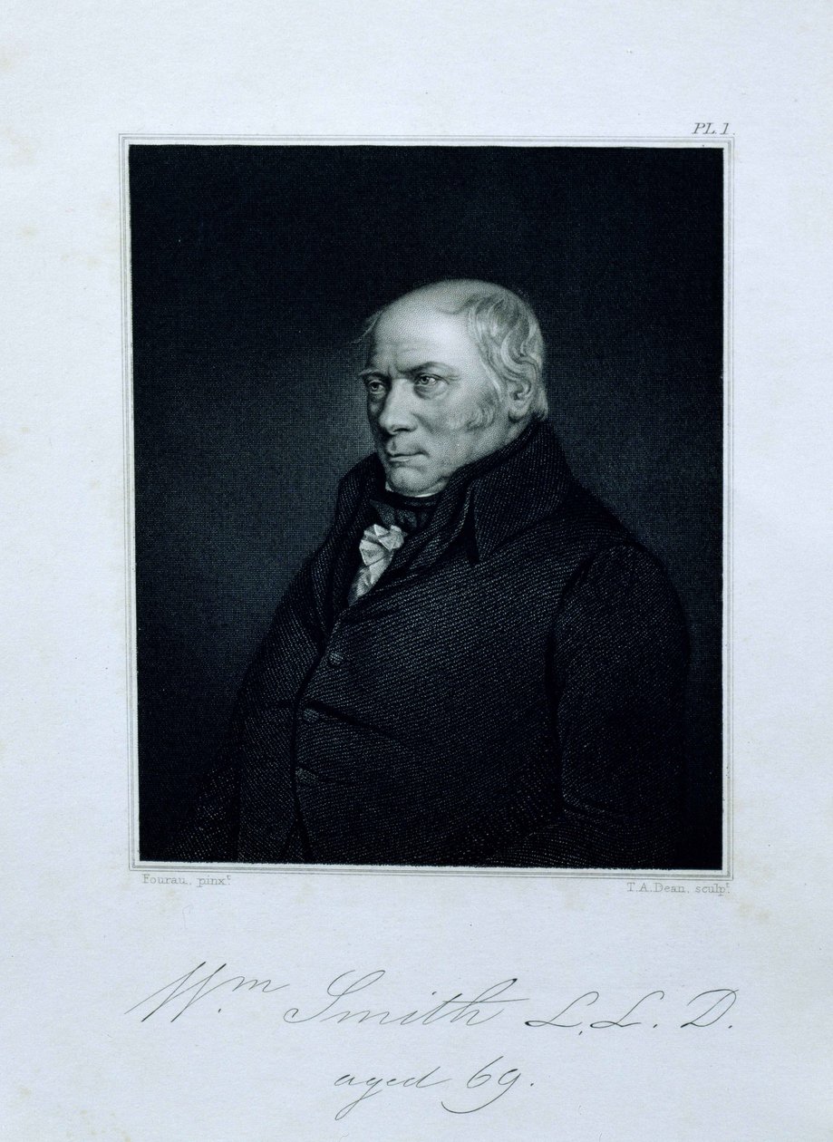 Retrato de William Smith (1769-1839) envelhecido 69, frontispício de Memórias de William Smith por seu sobrinho e aluno John Phillips, gravado pelo TA Dean (fl.1818-1850) pub. de John Murray, 1844 (gravado de Hugues Fourac