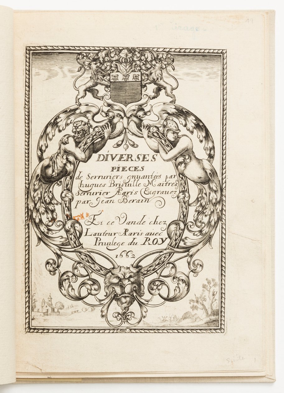 Página de título, de Diverses pièces de serruriers (Various Designs for Locksmiths) de Hugues Brisville