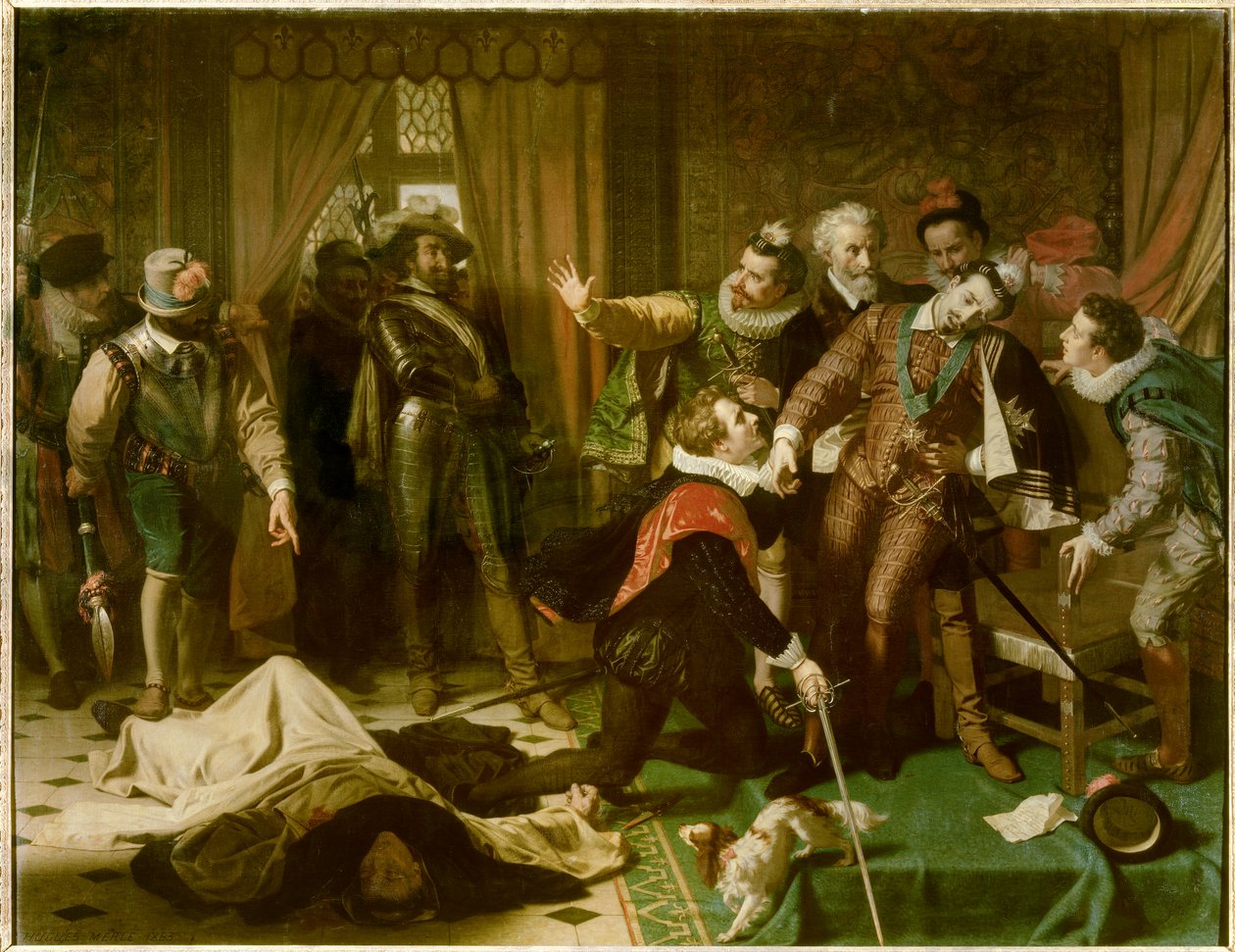 Assassinato de Henrique III (1551-1589) por Jacques Clement (1567-1589), religioso dominicano adepto da Liga Católica, em 1º de agosto de Hugues Merle