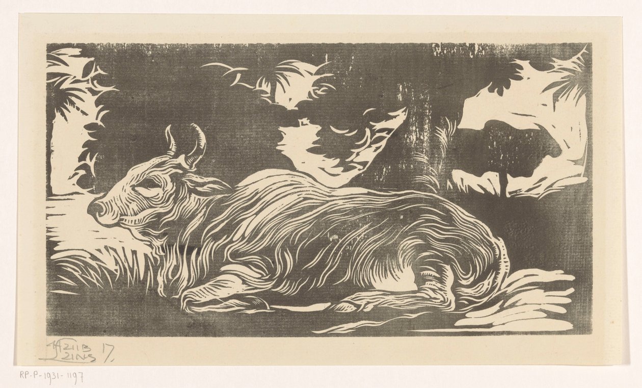 Zebu reclinado de Huib Luns (signed by artist)