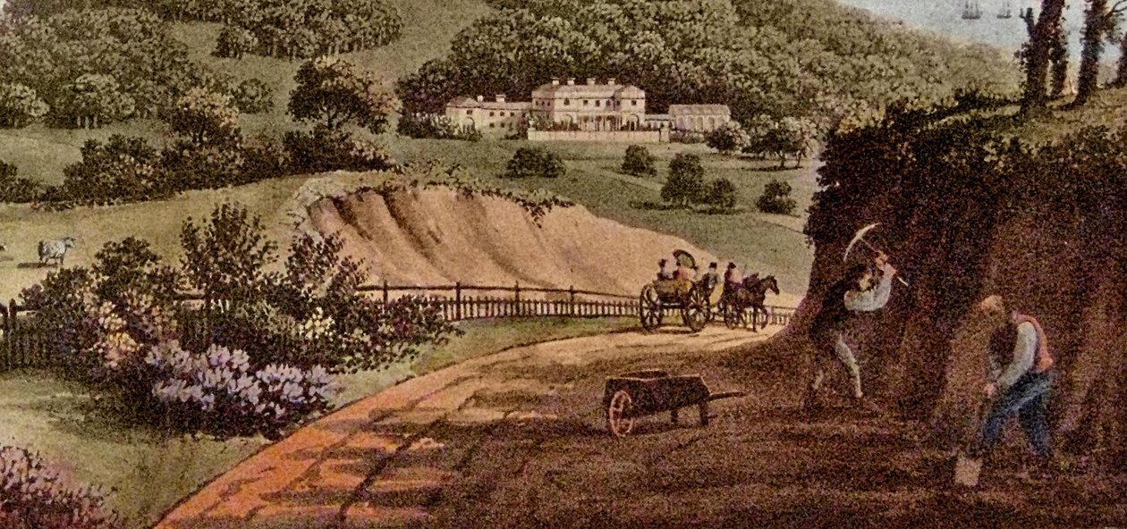 Detalhe, de, um, vista, de, Sherringham, Bower, Norfolk :, abade, upcher, c.1812, wc, ligado, papel de Humphry Repton