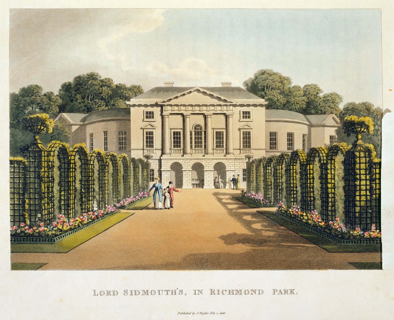 Lord Sidmouth&39;s, em Richmond Park, de "Fragmentos sobre a Teoria e Prática da Jardinagem Paisagista", publicado em 1816 (aquatinta) (ver também 209650) de Humphry Repton