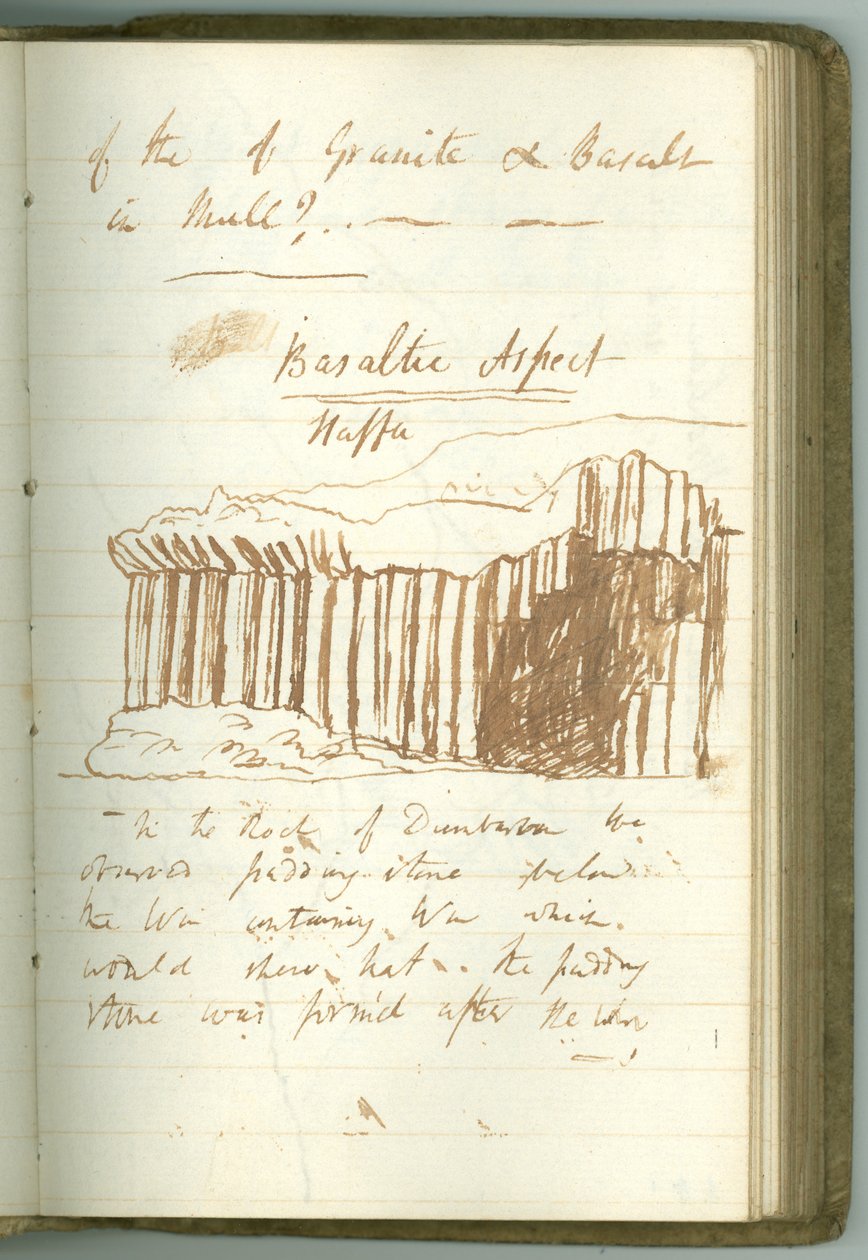 "Aspecto basáltico, Staffa", página do caderno pessoal de Sir Humphry Davy (tinta no papel) de Humphry Davy