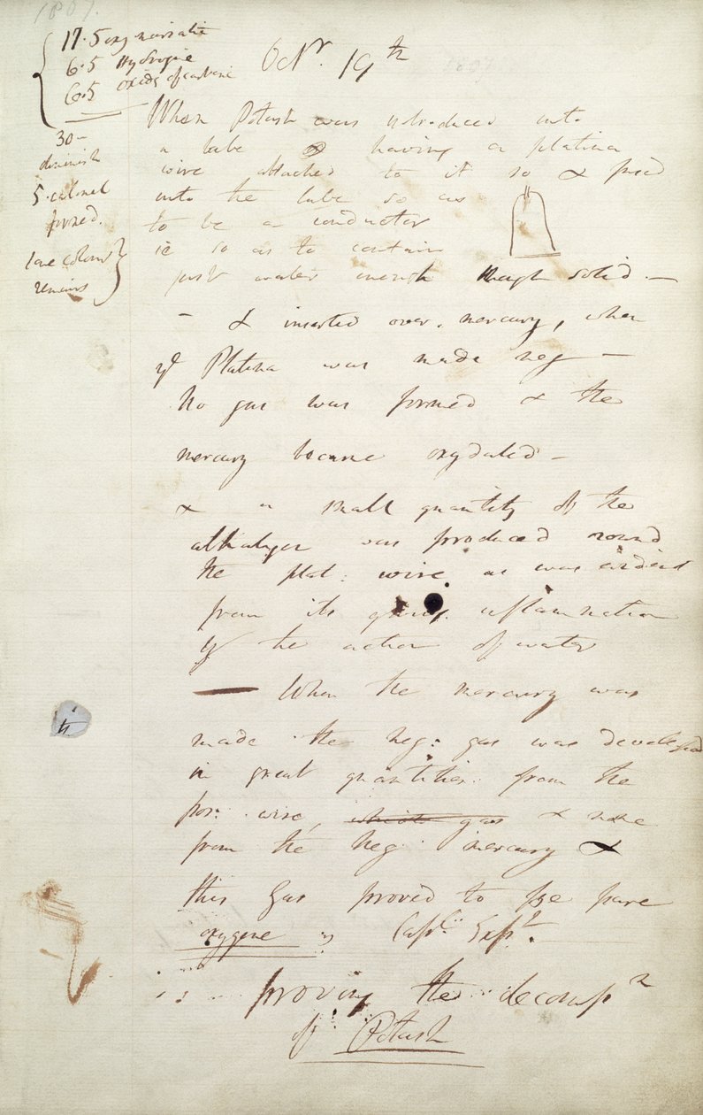 Potássio: notas de Sir Humphrey Davy de sua experiência que levaram à descoberta do potássio, 1807 de Humphry Davy
